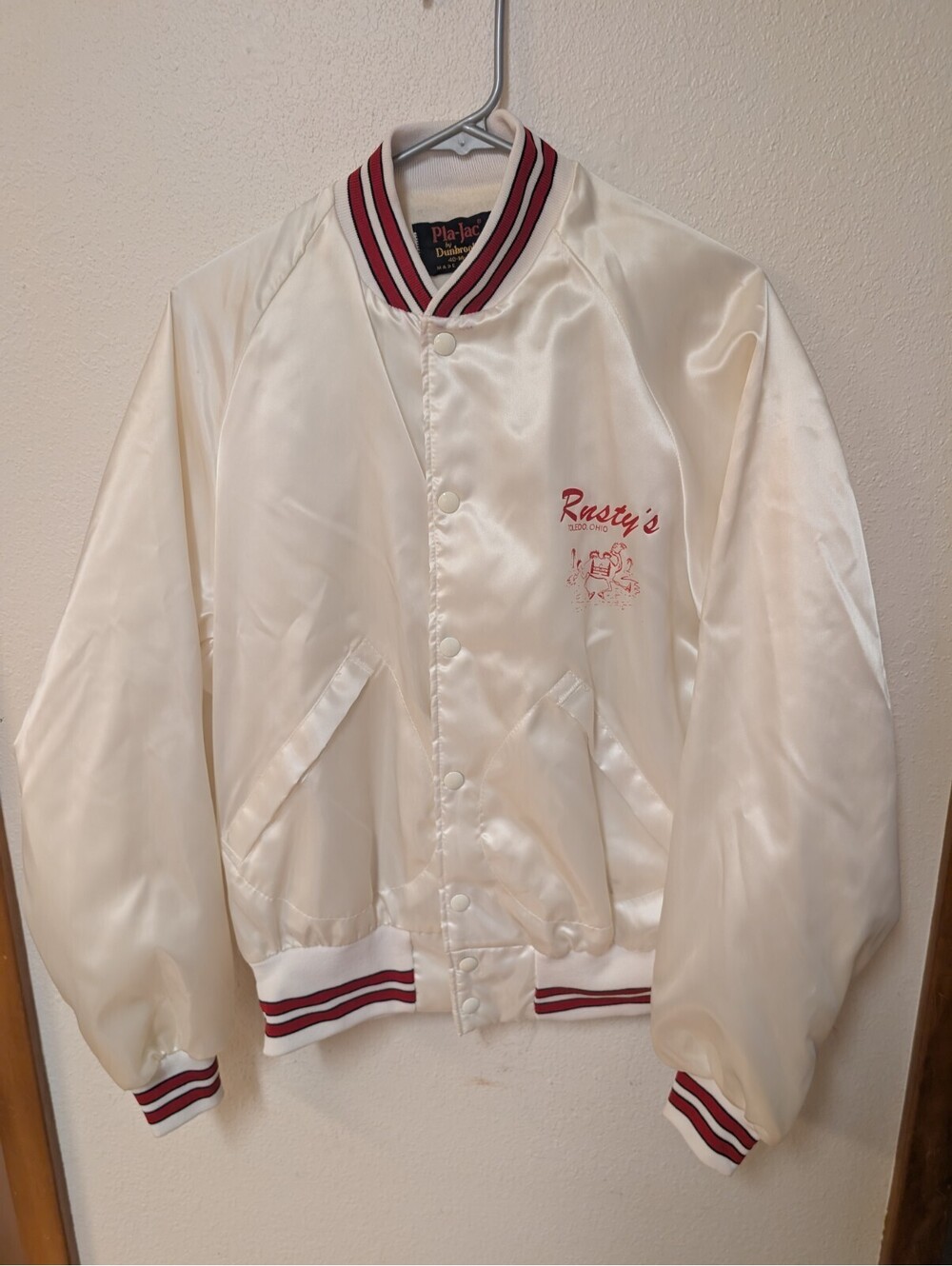 Vtg Pla-Jac Rusty's Jazz Cafe Toledo Ohio Satin Bomber Jacket Mens 40-42